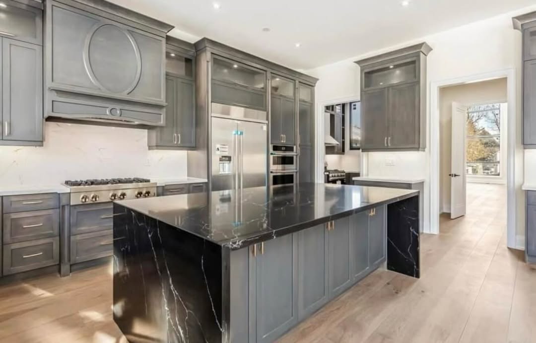 Black Marble Quartz Island — custom stone countertop project by Chicago Stone Gallery, Addison IL